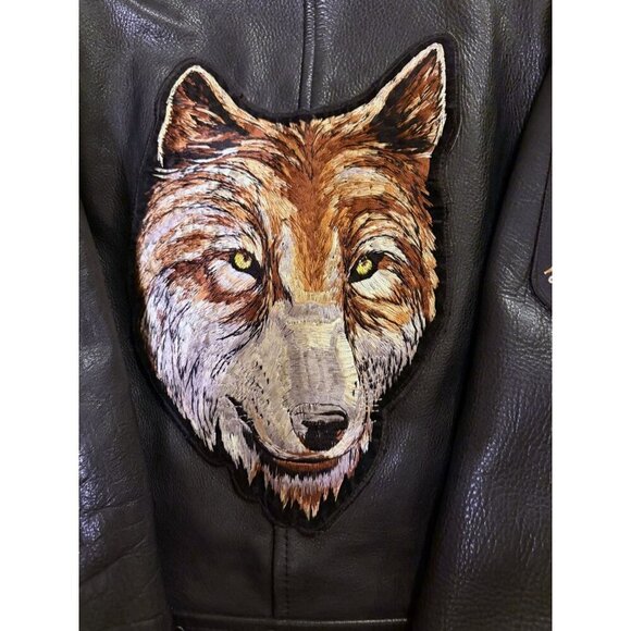Vintage Leather Motorcycle Jacket M Patches HOG POW MIA Wolf Embroidered - Picture 5 of 13